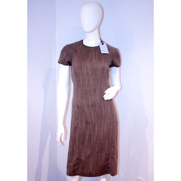 BLUMARINE Straight RUNWAY Slit DRESS Zip BROWN Italy WOOL Blend 6 $600 - Picture 1 of 4